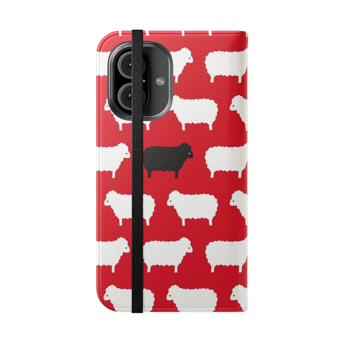 Image of a black and white sheep pattern flip phone case - Folded Front