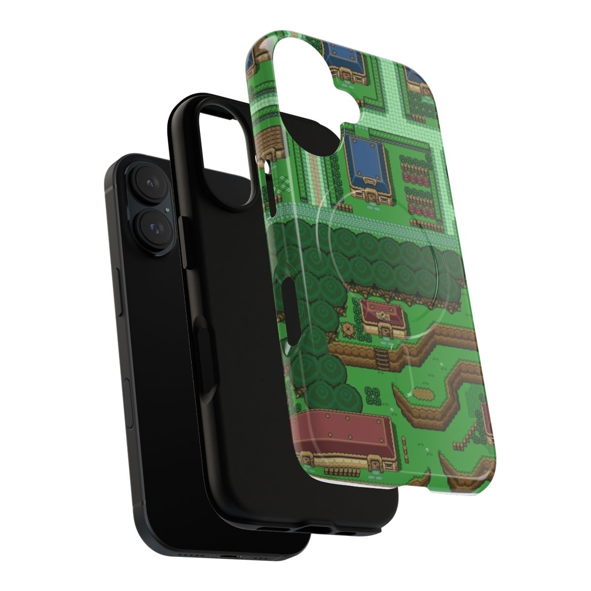 Magnetic tough phone case with Zelda, Link, and map design - Layers