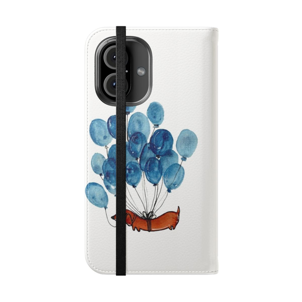 Dachshund dog with blue balloons on a phone case - Folded Front