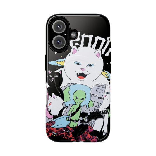 Magnetic tough phone case with a badass cat design for extroverts