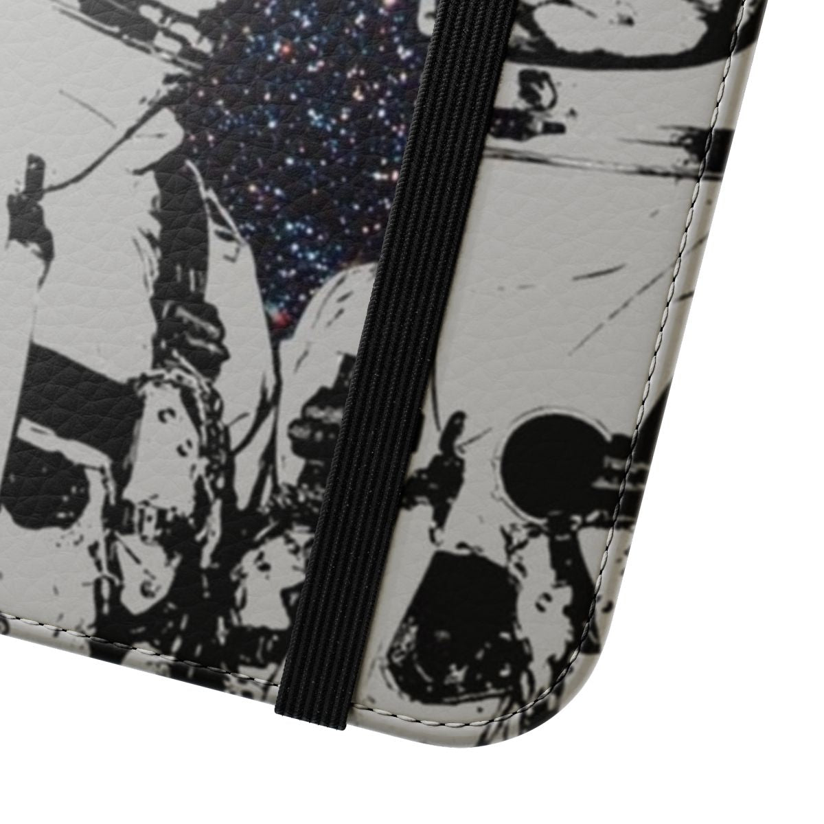 Cute cat astronaut on a flip phone case with a space theme - Close Up