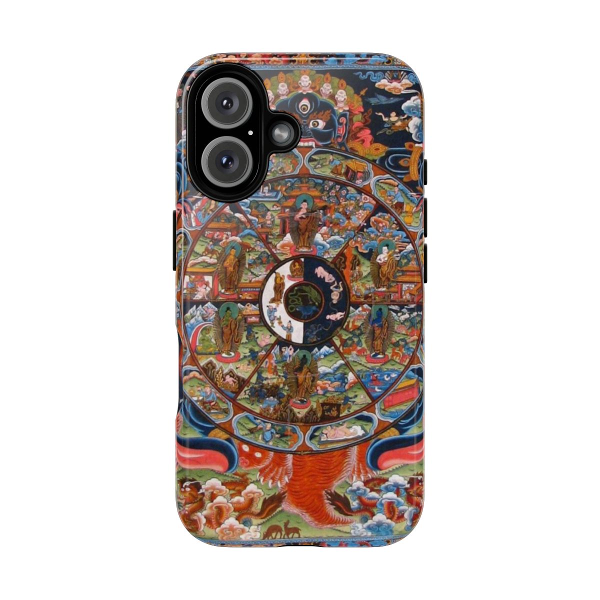 Tibetan Buddhist Wheel of Life design on a protective phone case