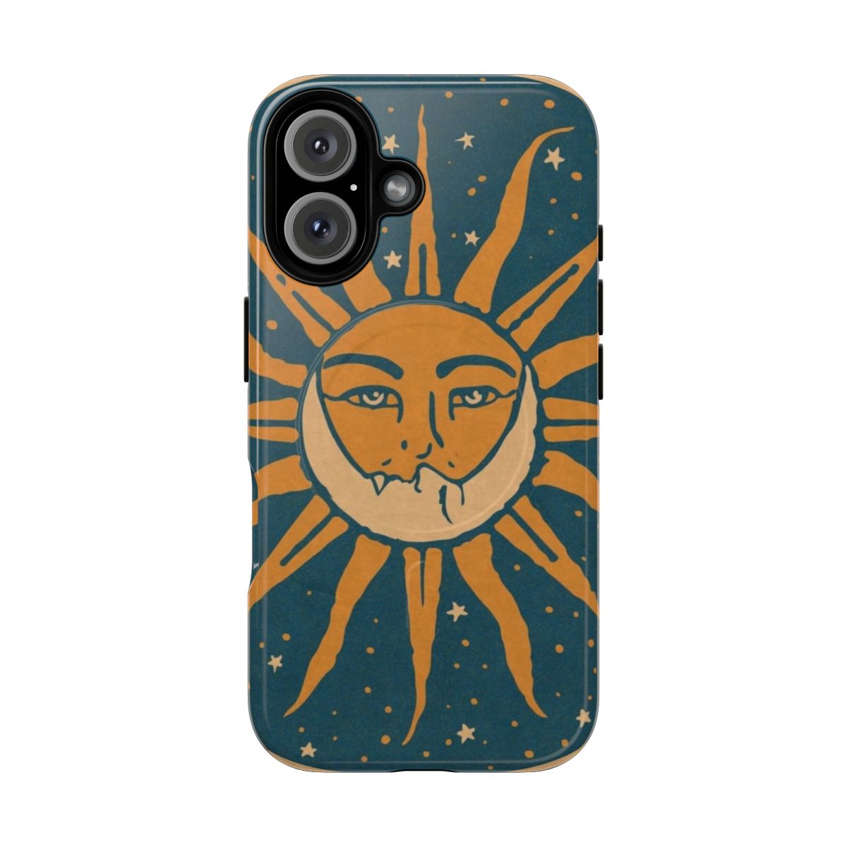 Vintage-inspired phone case with moon and sun design