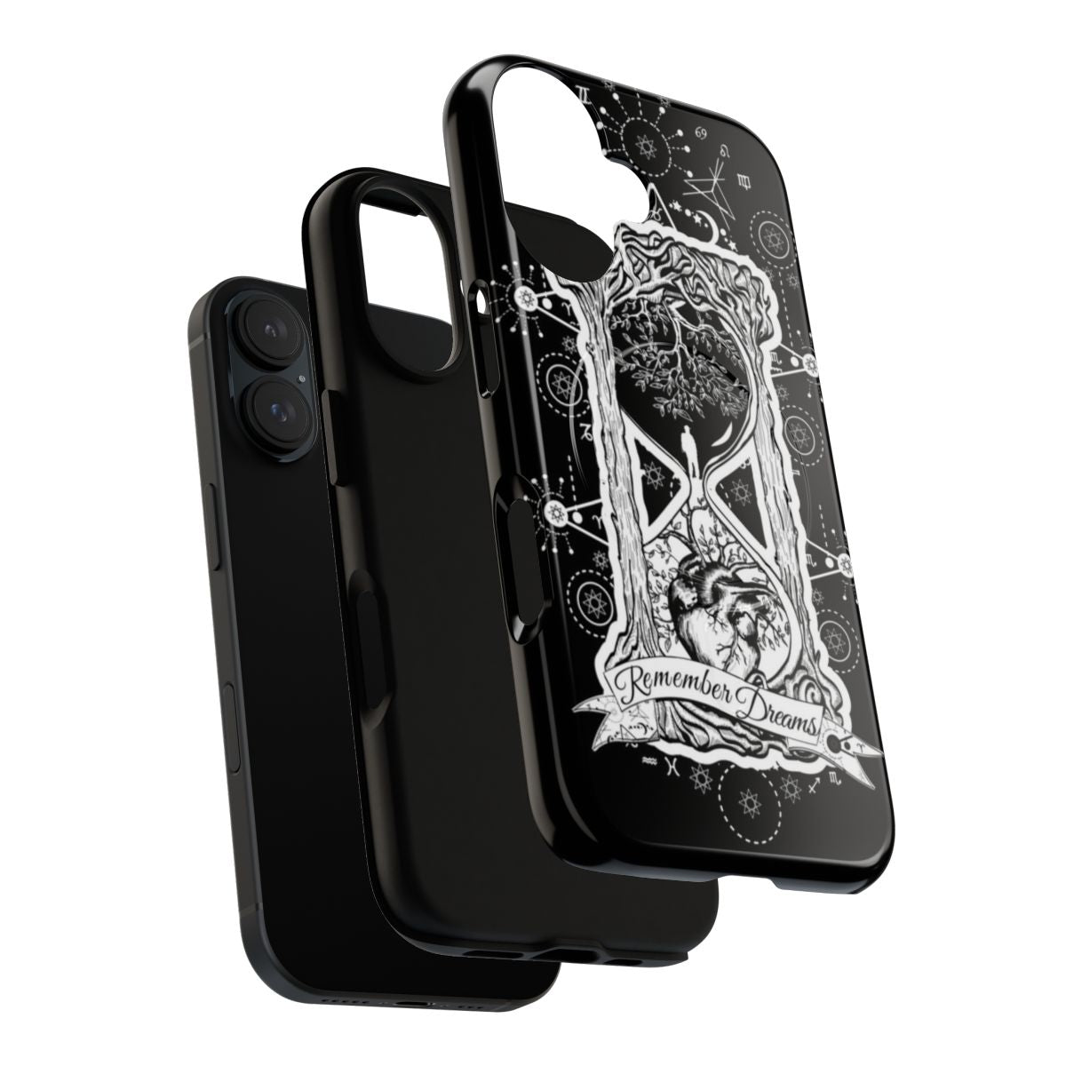 A dark, gothic phone case featuring a crow silhouette and crystal design - Layers