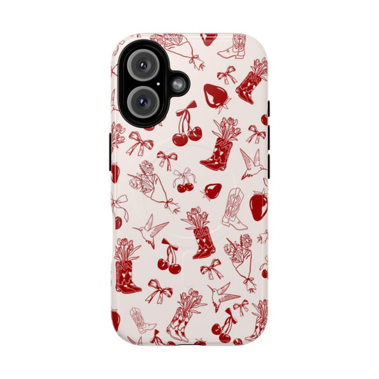 Vibrant cherry cowgirl-inspired design on a durable, magnetic phone case