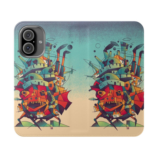 Cubist-inspired phone case cover featuring Howl's Moving Castle artwork