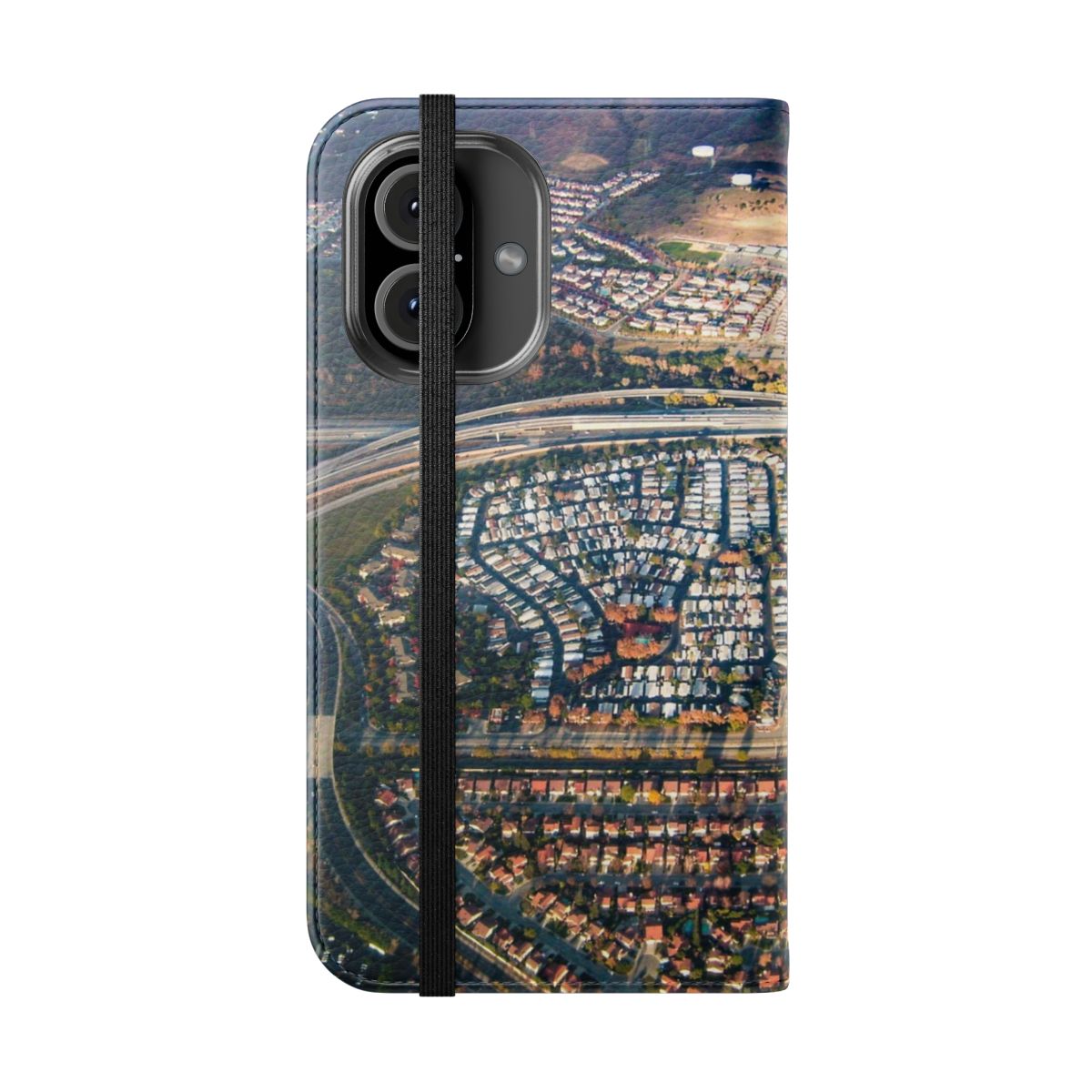 Airplane view flip cover phone case with clouds and sky in the background - Folded Front