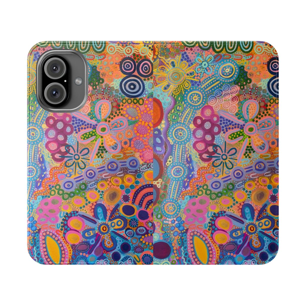 Boho-style phone case featuring aboriginal-inspired artwork by Renee Clifton