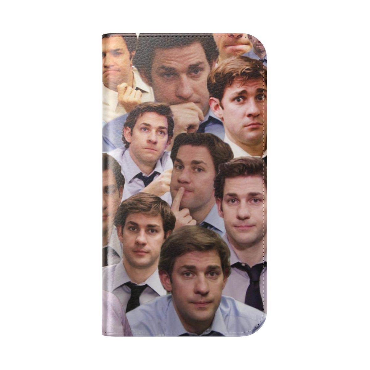 A phone case featuring a collage design of Jim Halpert from the TV show The Office. - Folded Back