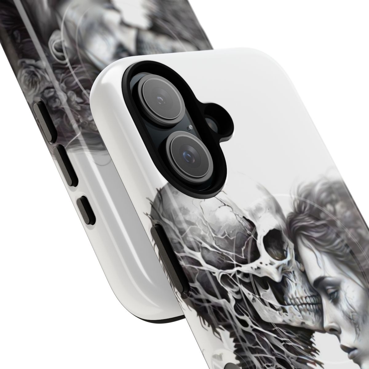 Love Never Dies Magnetic Tough Phone Cases with Skeleton, Skull, and Floral Designs - Detail