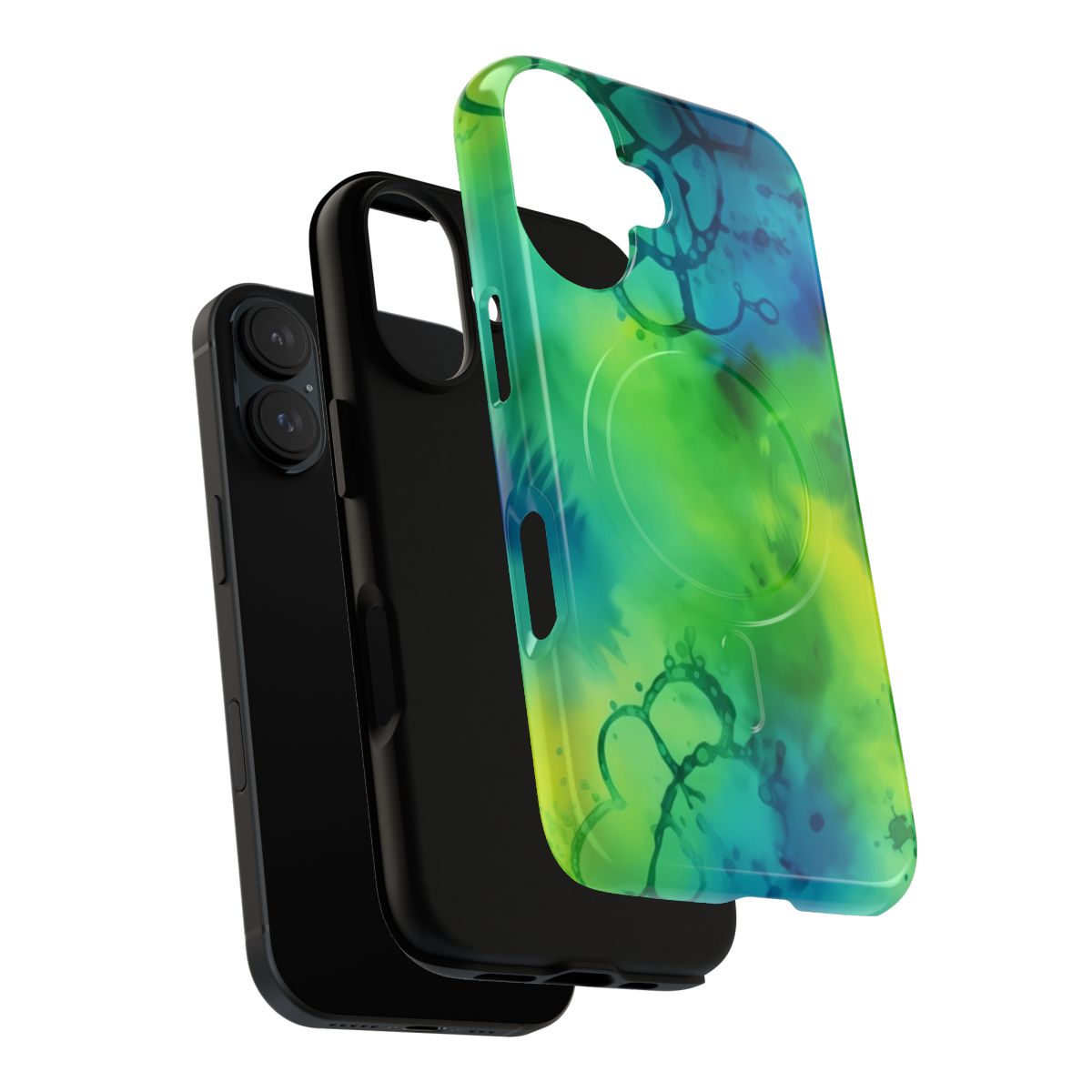 Colorful tie dye pattern on a protective and magnetic phone case - Layers