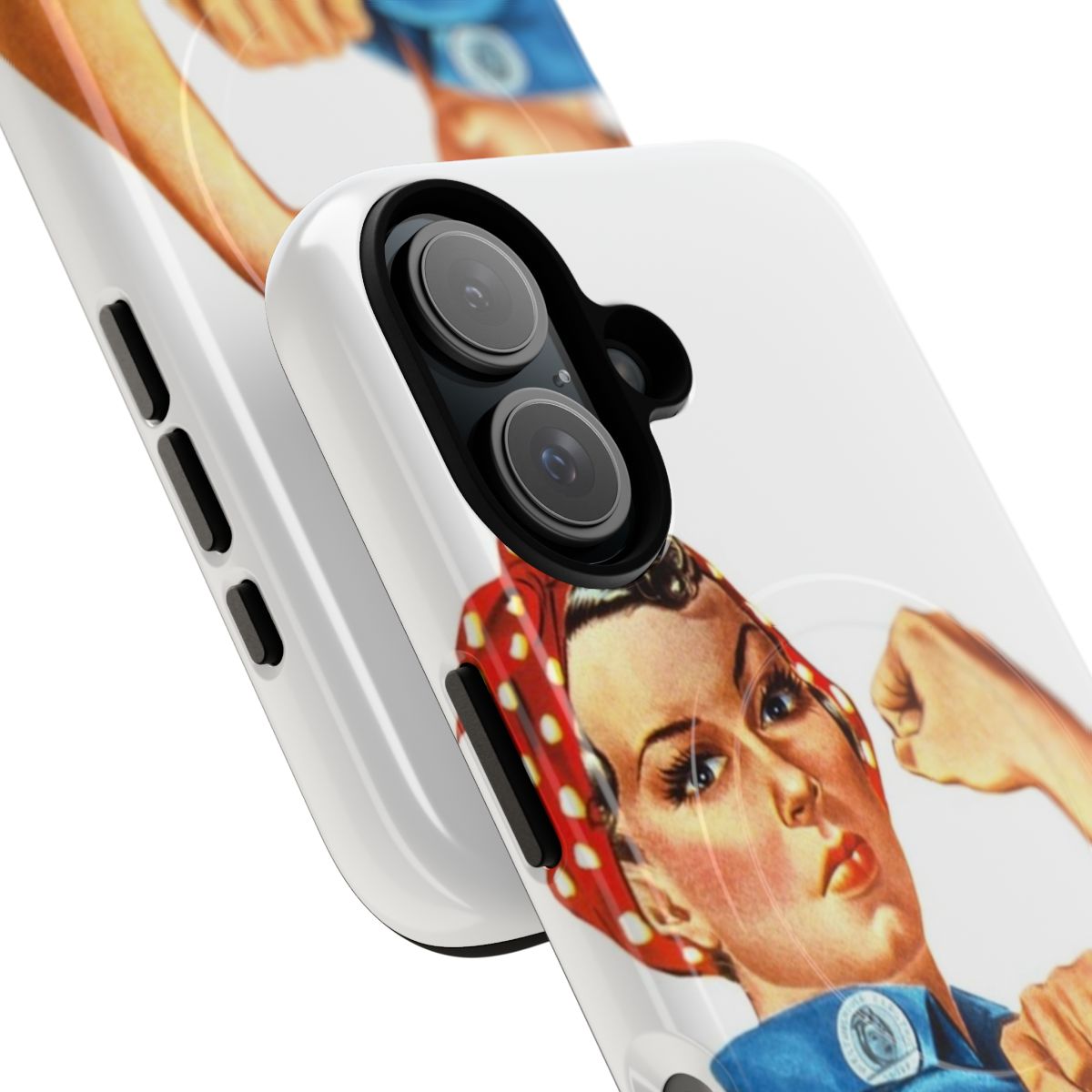 Rosie the Riveter-inspired magnetic tough phone case featuring the iconic "We Can Do It" image and text - Detail