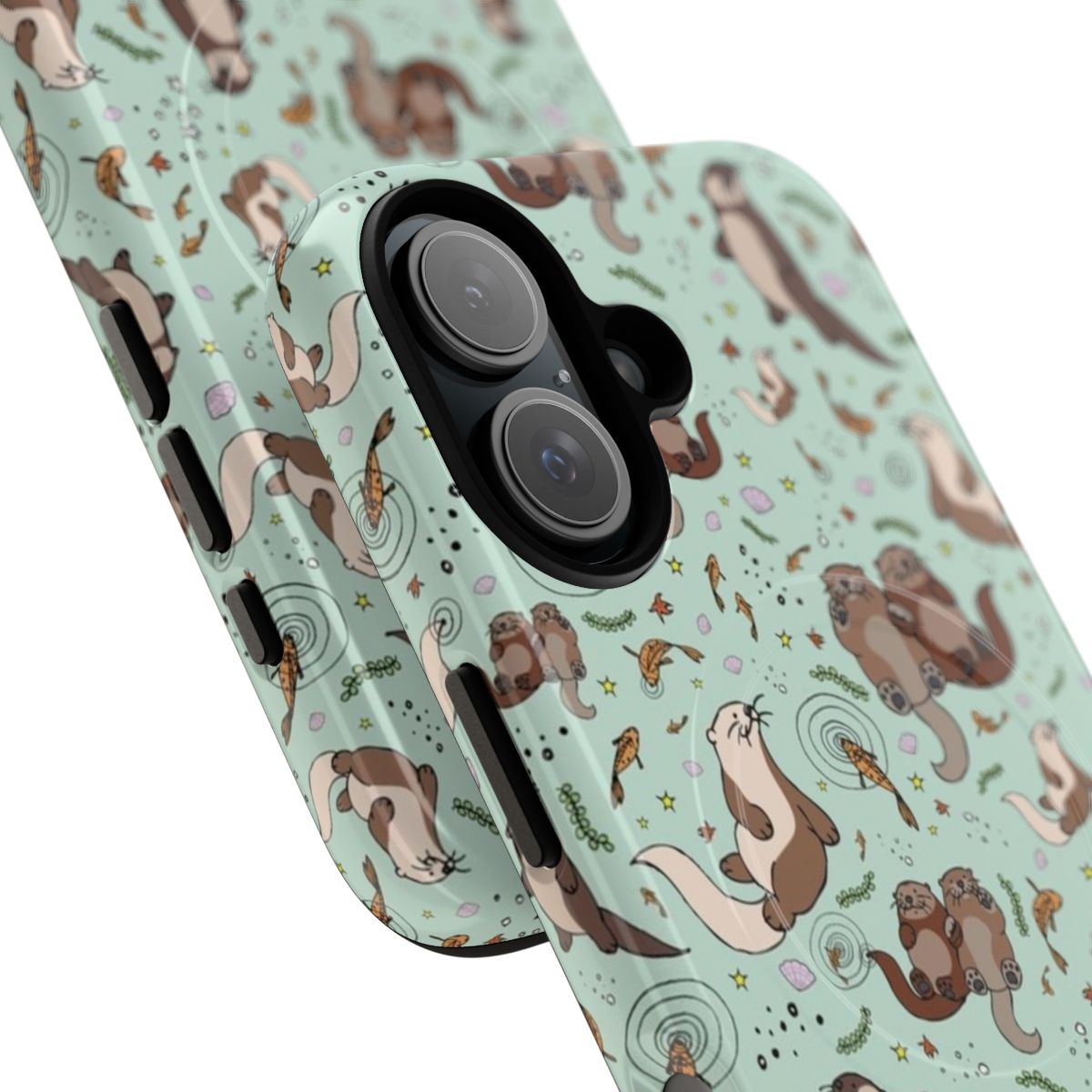 Magnetic tough phone case featuring a design of cute otters - Detail