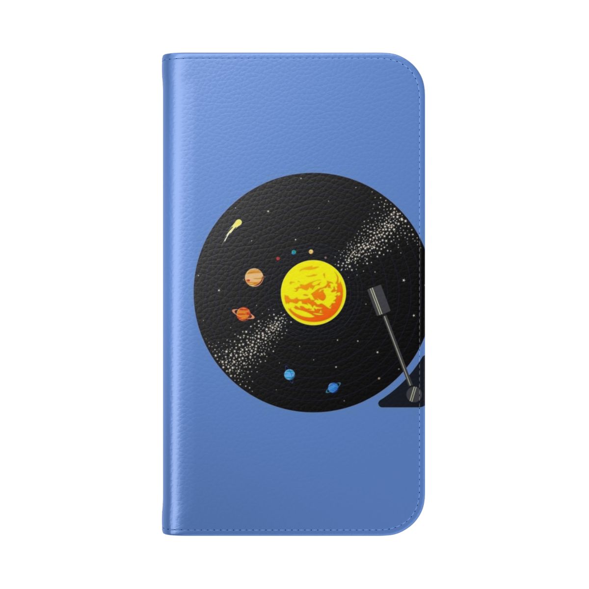 Vibrant solar system design printed on a protective phone case with a flip cover - Folded Back