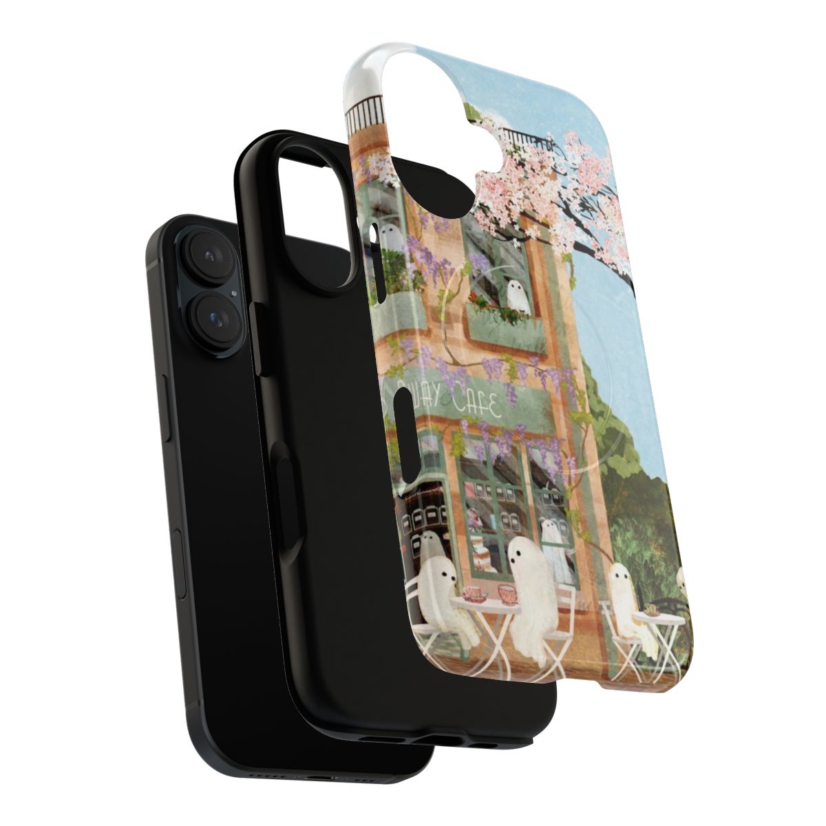 Magnetic tough phone case with a ghostly, vintage-inspired cafe design - Layers