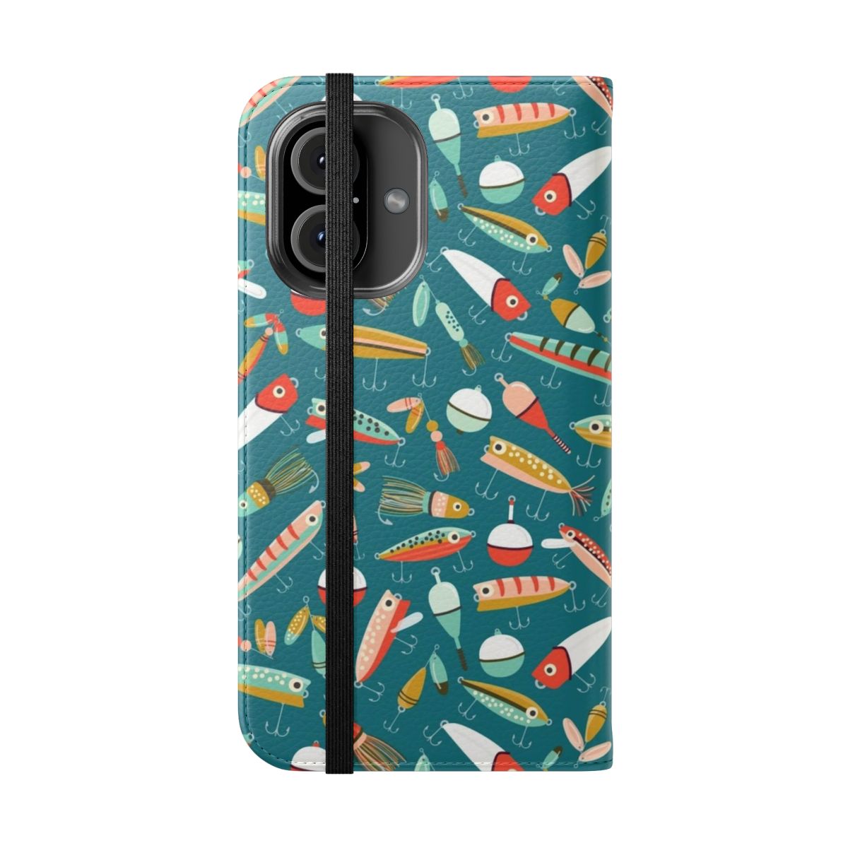 Blue fishing lures phone case with a vector design - Folded Front