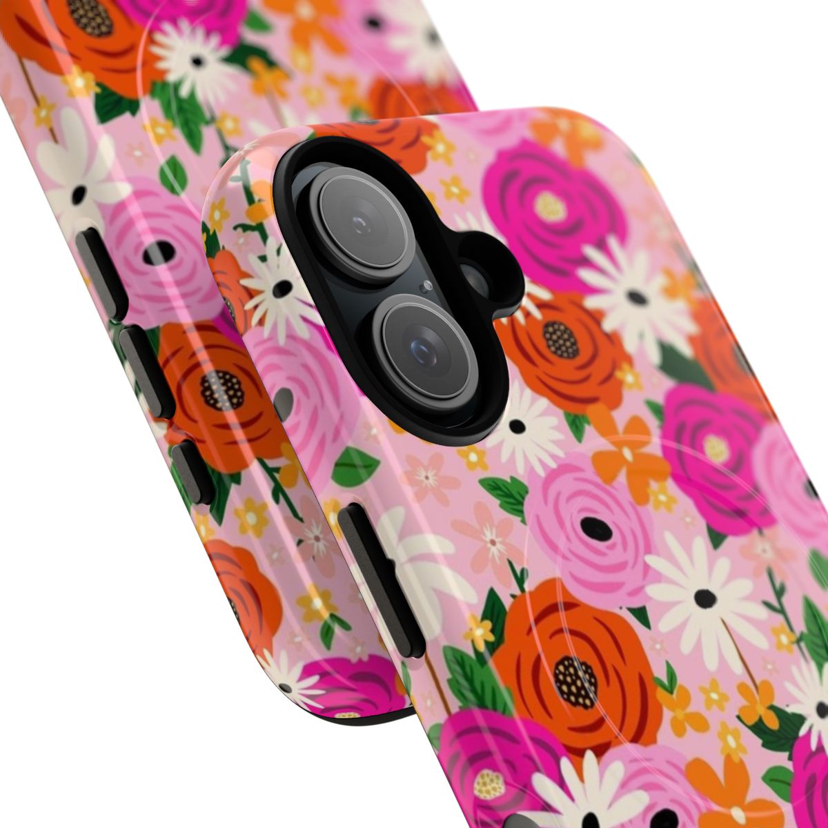 Elegant phone case with a floral design featuring daisies and roses - Detail