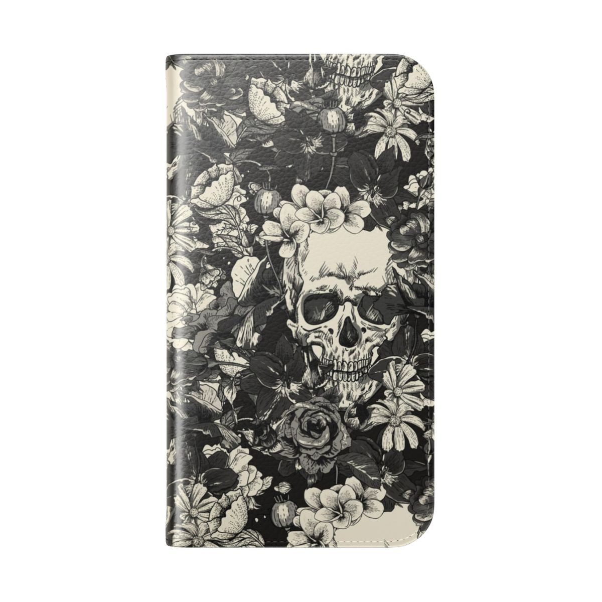 Stylish skulls and floral pattern phone case - Folded Back