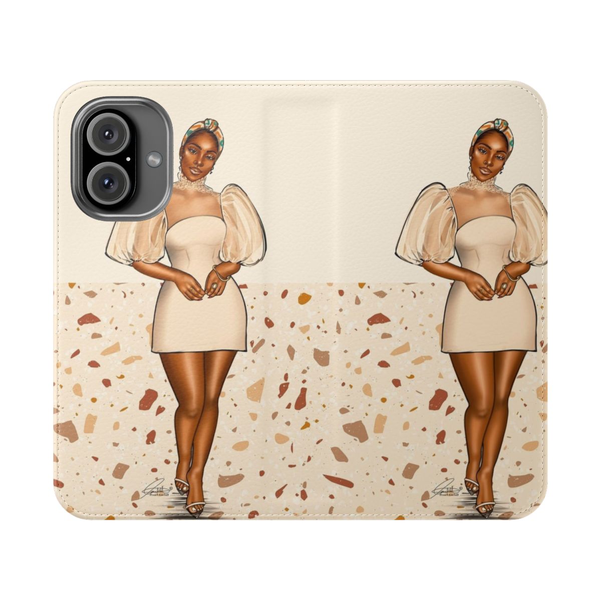 A trendy and stylish phone case featuring a vibrant illustration of a Black woman with melanin beauty.