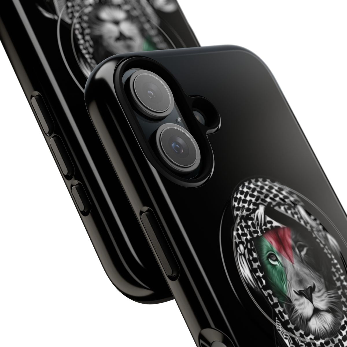 Magnetic phone case featuring a Palestinian lion and flag design - Detail