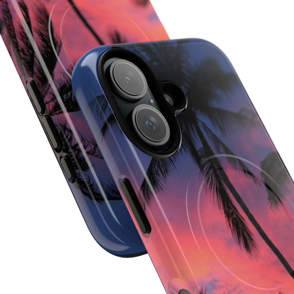 Colorful tropical palm tree phone case with sunset and paradise landscape - Detail