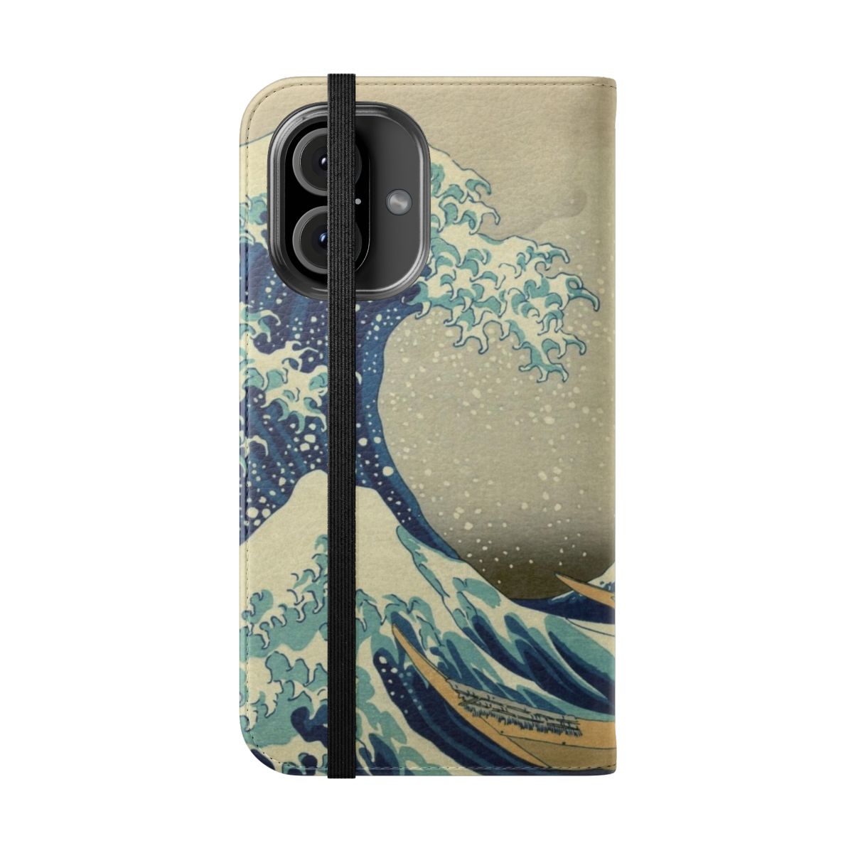 A phone case featuring the iconic 'The Great Wave off Kanagawa' artwork by the Japanese artist Hokusai. - Folded Front