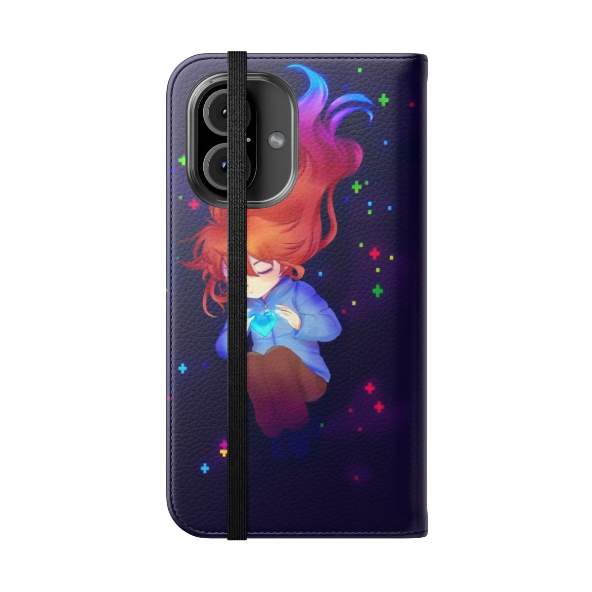 Flip cover phone case featuring the beloved character Madeline from the Celeste game - Folded Front