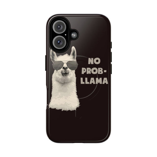 Magnetic tough phone case with a cute llama design