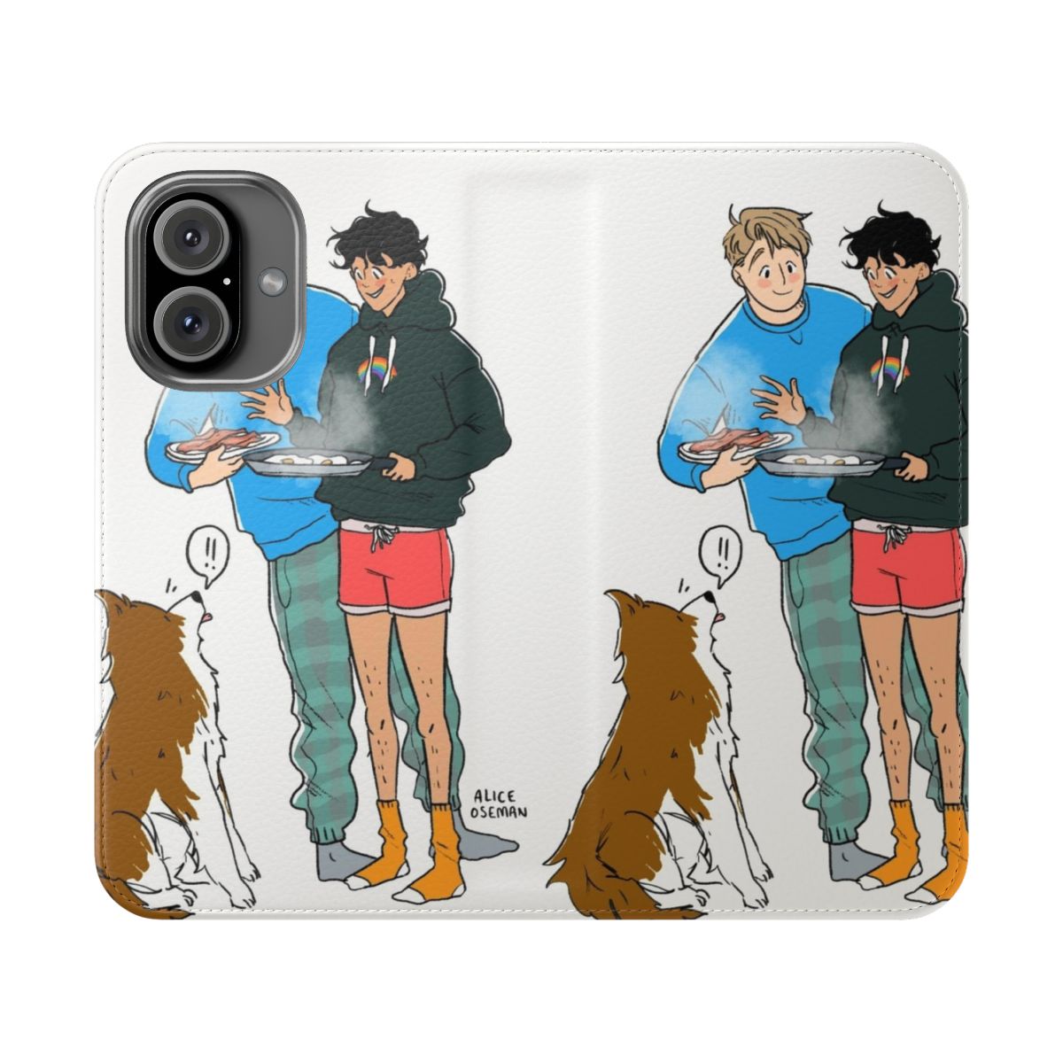 A stylish flip cover phone case featuring the Heartstopper characters Nick and Charlie.