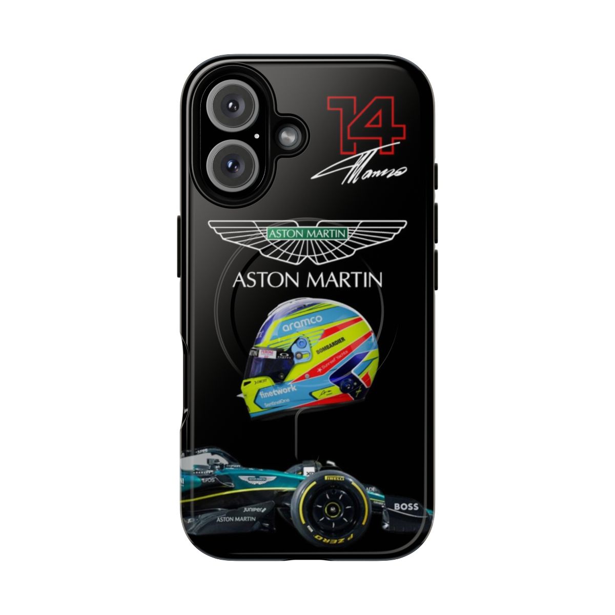 Magnetic tough phone case featuring Fernando Alonso and the Aston Martin F1 Team logo