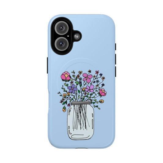 Dainty floral design on a tough, magnetic phone case