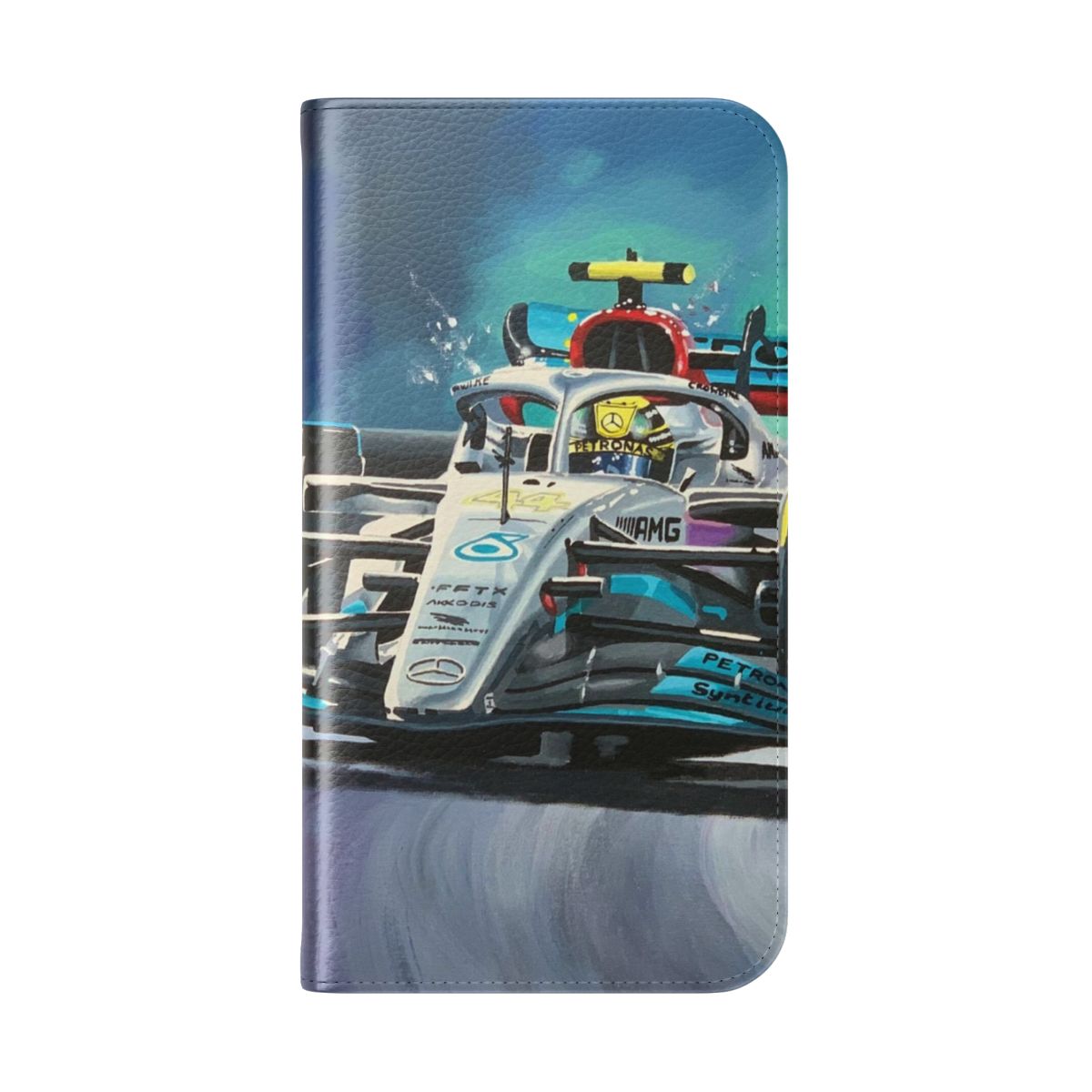 Formula One Flip Cover Phone Case with Lewis Hamilton Inspired Design - Folded Back