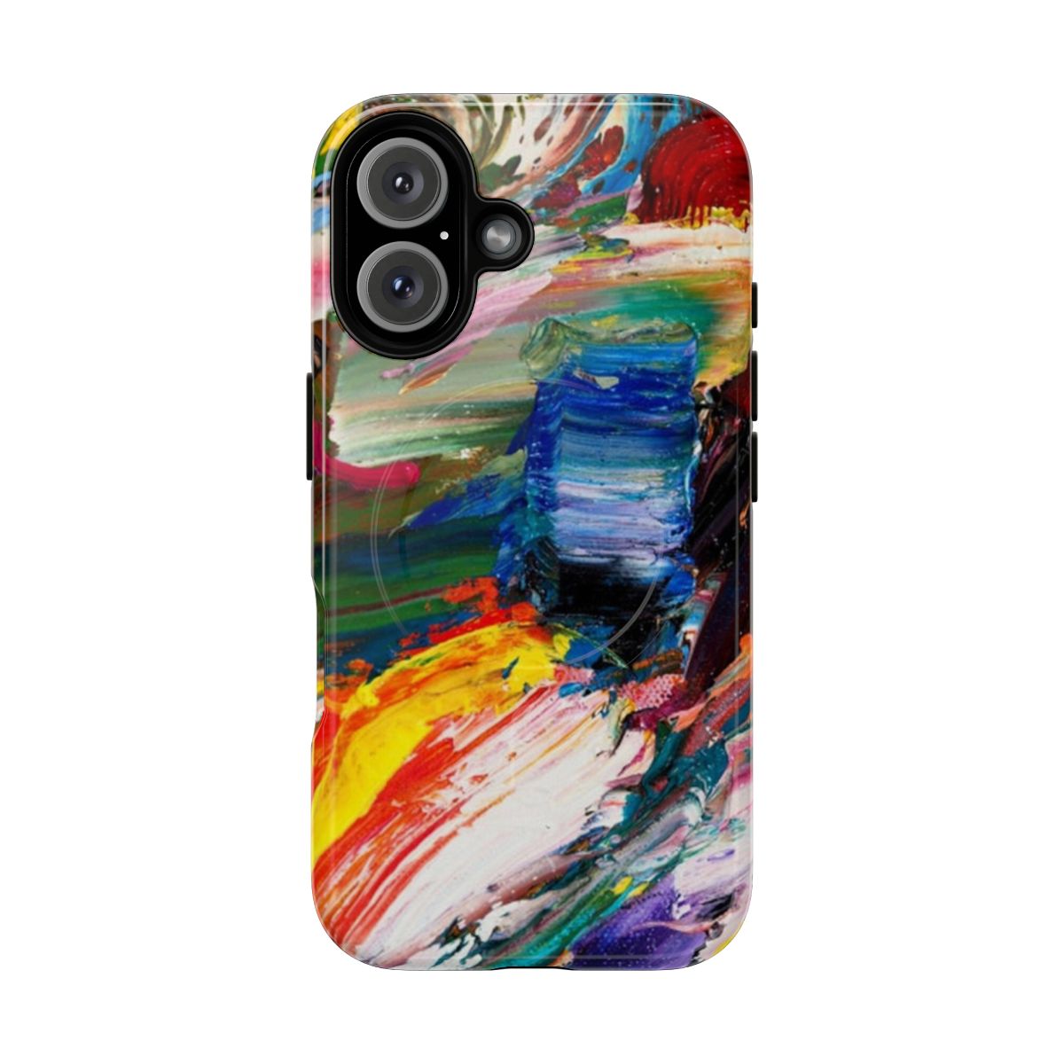 Colorful abstract art phone case with bold brush strokes