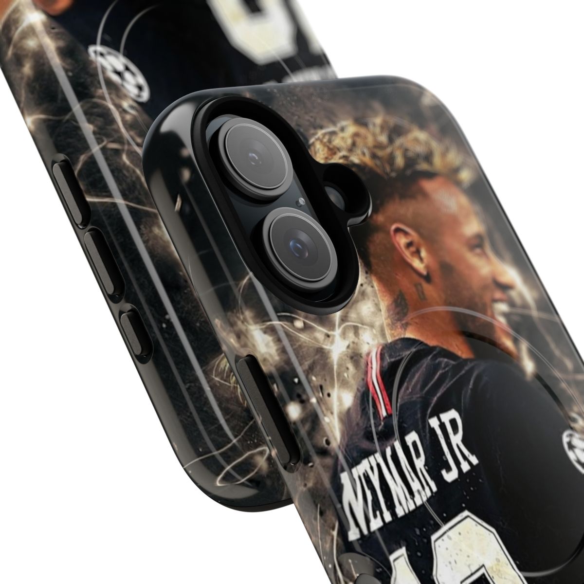 Illustration of Neymar in a black soccer jersey on a magnetic tough phone case - Detail