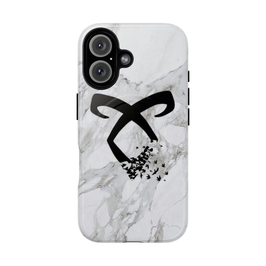 Marble phone case with rune design for The Mortal Instruments fans