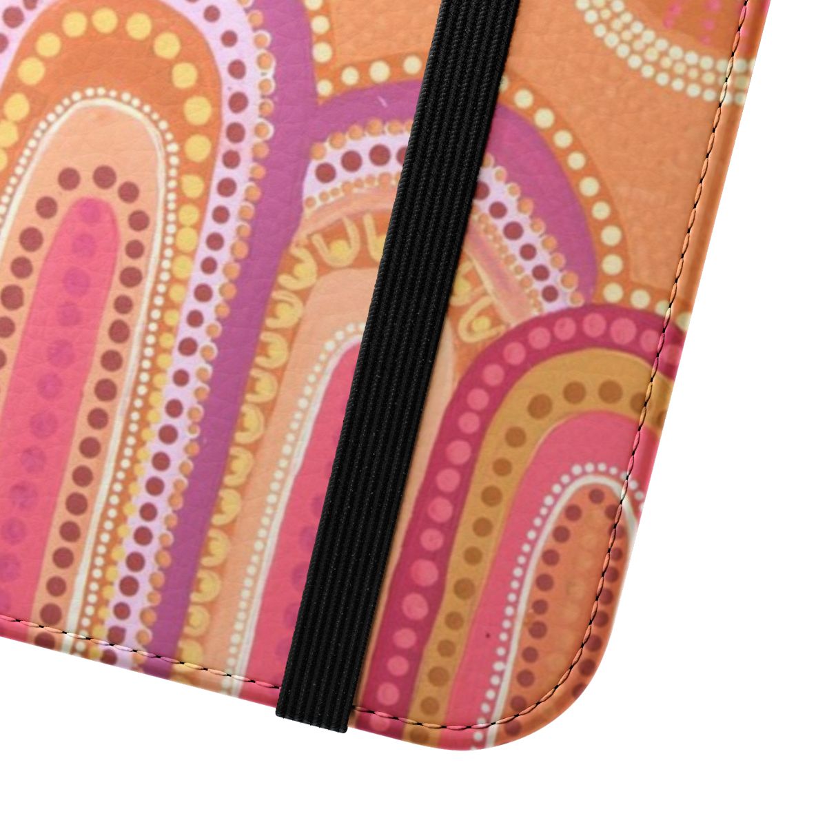 Vibrant sunset-inspired aboriginal dot painting phone case - Close Up