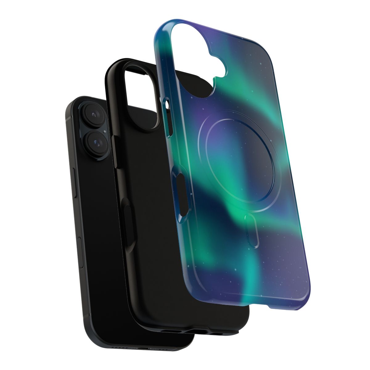 Vibrant aurora borealis Northern Lights pattern on a magnetic phone case. - Layers