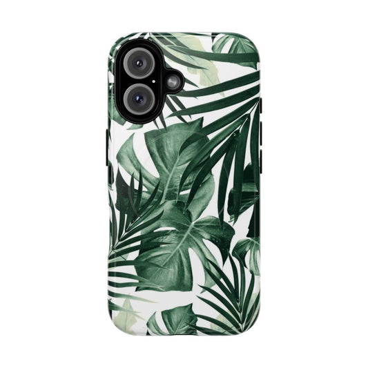 Vibrant tropical leaves pattern on a durable, magnetic phone case