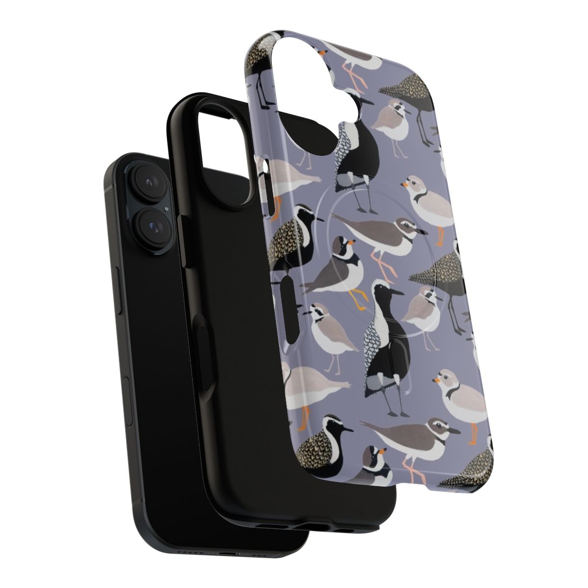 A vibrant phone case featuring various plover bird species in their natural habitats - Layers