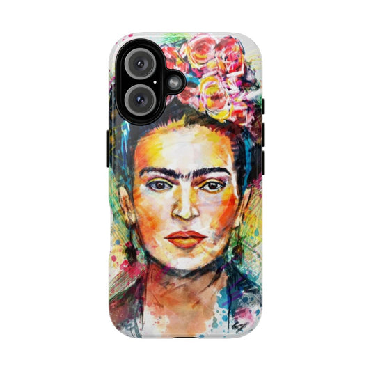 Colorful and expressive phone case featuring a portrait of the iconic Mexican artist Frida Kahlo.