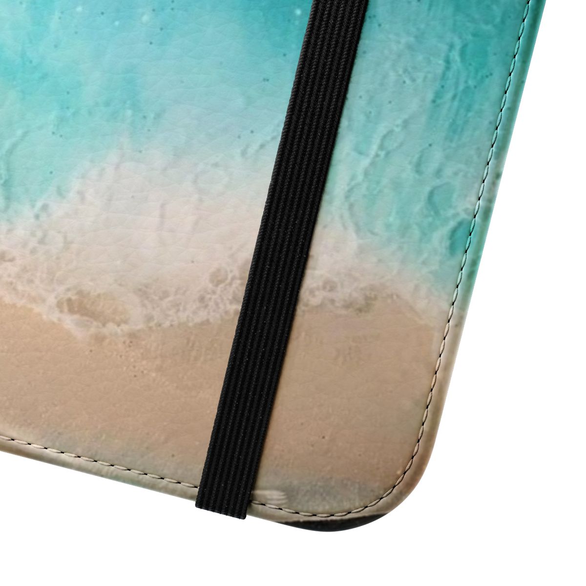 Resin phone case with an ocean-inspired design featuring waves, blue and green colors, and a beachy vibe. - Close Up