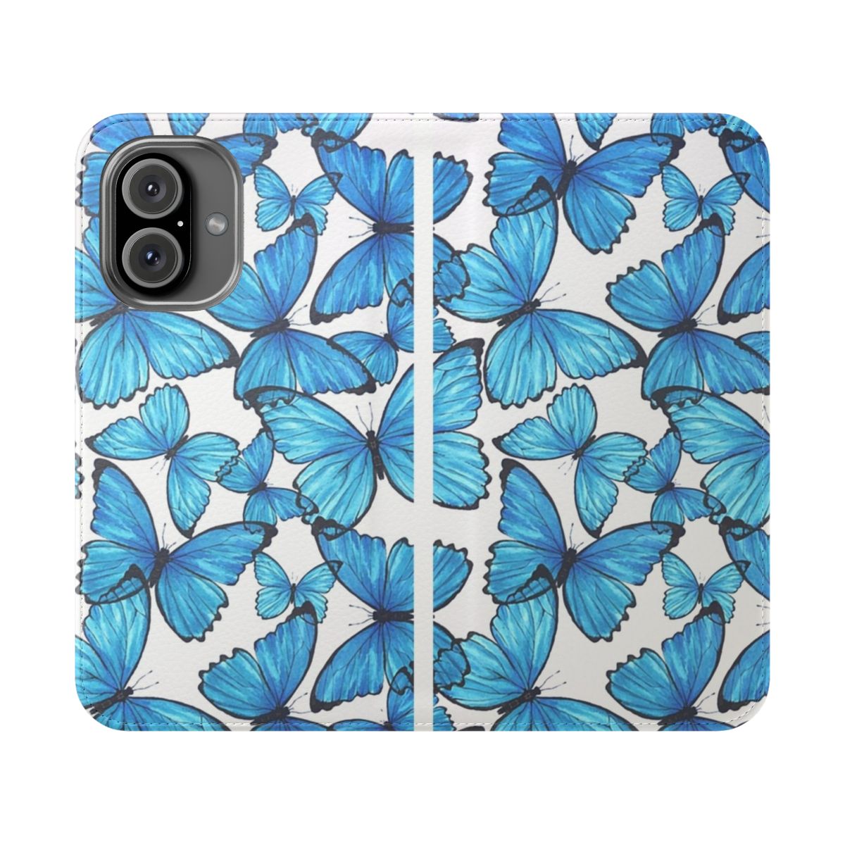 Blue butterfly pattern on a flip cover phone case