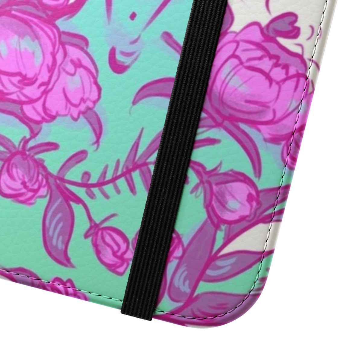 Pastel grunge aesthetic flip phone case with floral and tattoo-inspired design - Close Up