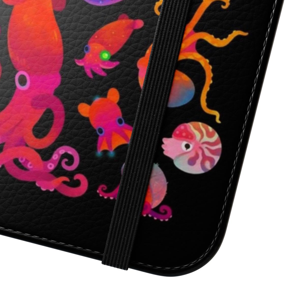 Cephalopod-themed phone case featuring various marine life designs - Close Up