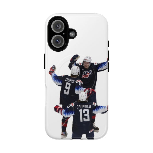 Magnetic tough phone case featuring Trevor Zegras, a hockey player from the US National Development Program