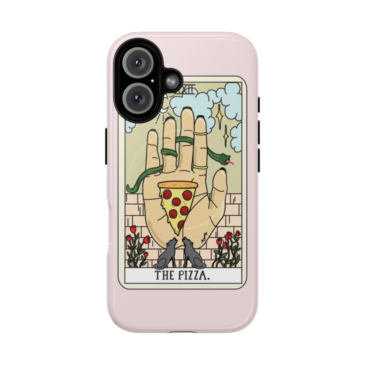 Mystical pizza reading magnetic phone cases featuring hand, moon and stars imagery