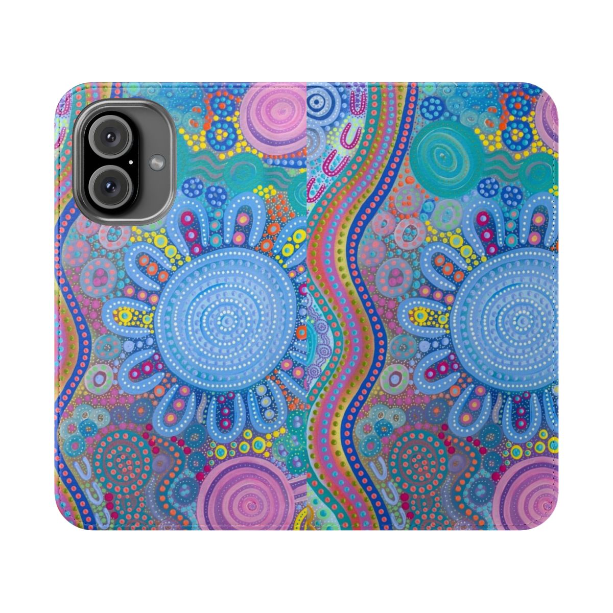 Family Gathering Flip Cover Phone Case with Aboriginal Artwork