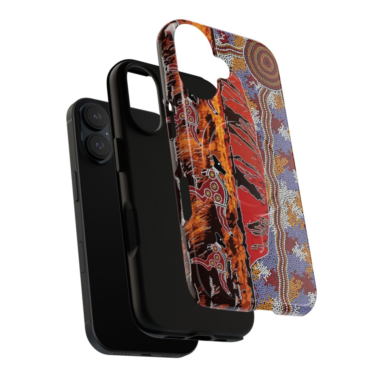 Magnetic phone case featuring authentic aboriginal dot art design of Uluru (Ayers Rock) landscape - Layers