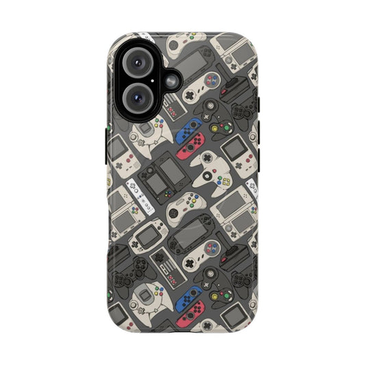 Colorful phone case featuring retro video game controller patterns