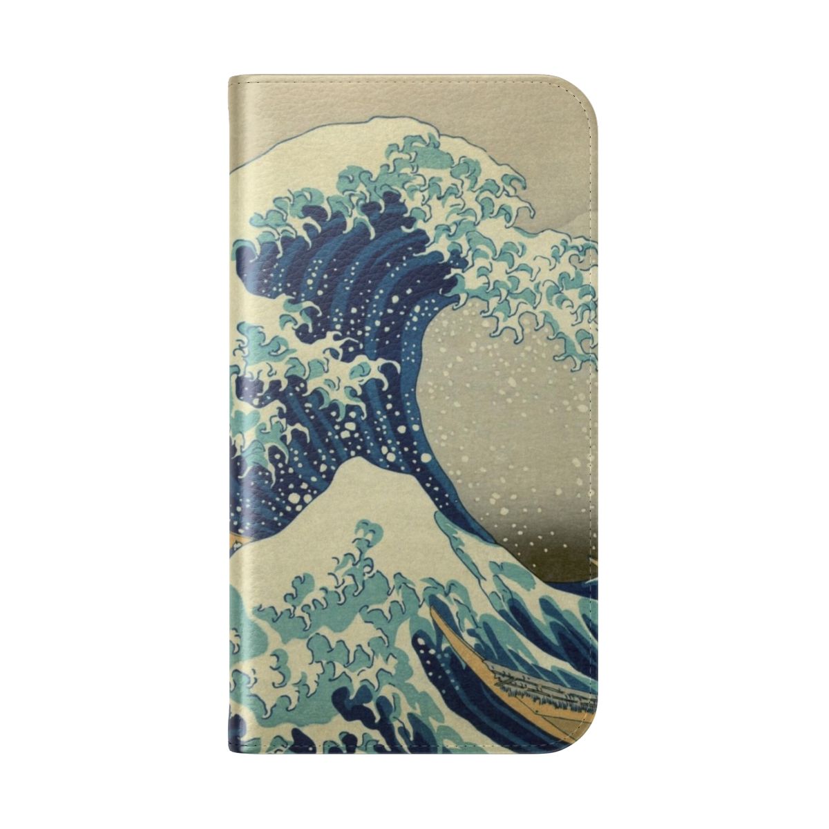 A phone case featuring the iconic 'The Great Wave off Kanagawa' artwork by the Japanese artist Hokusai. - Folded Back